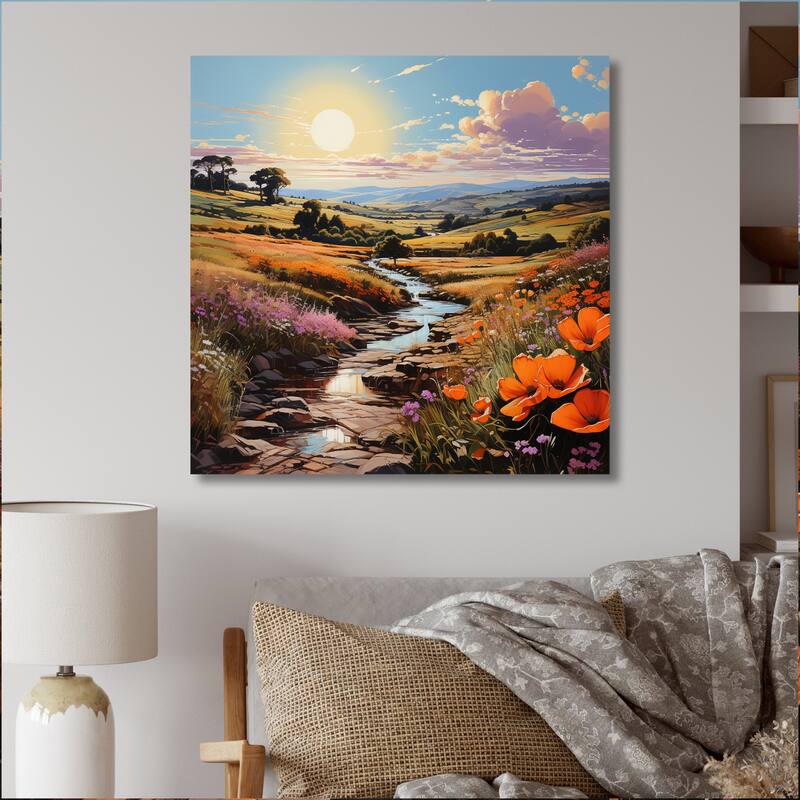 Designart "Farm Summer Fauvist Field II" Countryside Canvas Art Print
